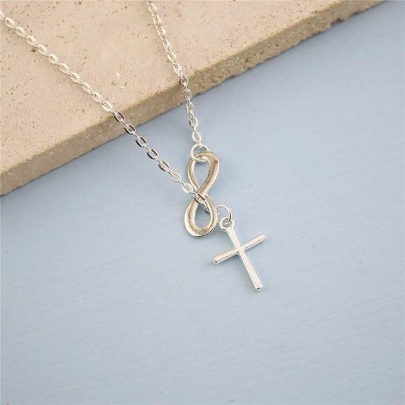 Infinity Cross Necklace Silver Plated - Picture 5 of 7